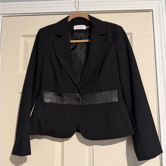 Calvin Klein Jackets & Blazers - Calvin Klein Women's Black Blazer with Leather Accent